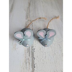 Wooden gray mice mouse spring figure decor set